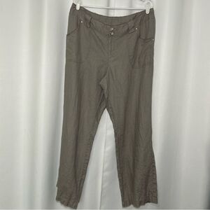 INC International Concepts 100% Linen Relaxed Fit Wide Leg Taupe Pants Womens 14
